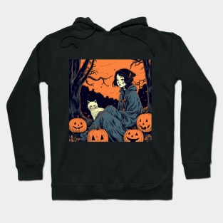 Halloween Sad Woman with Cat and coat Hoodie